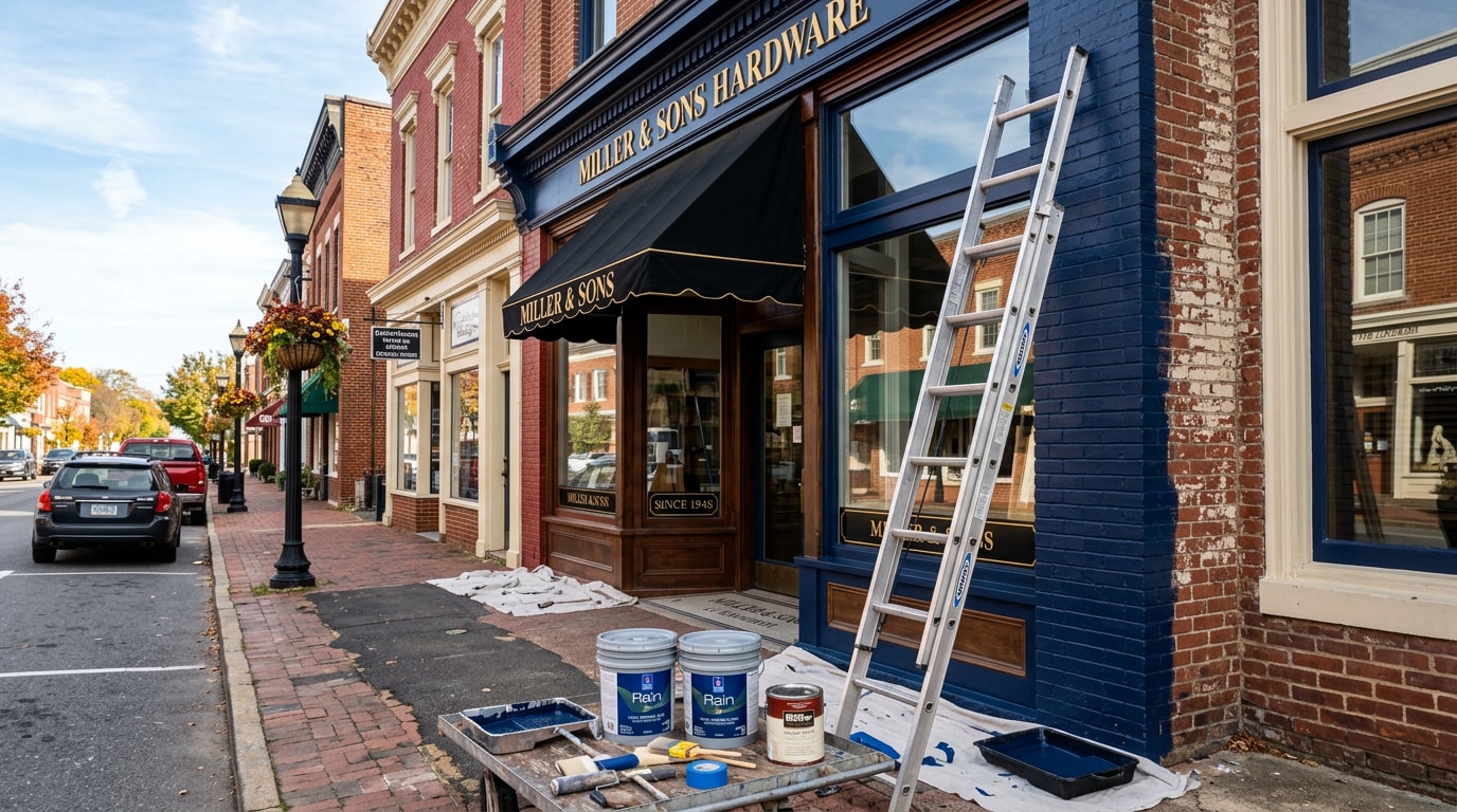 Freshly painted commercial storefront exterior in Front Royal, VA Freshly painted commercial storefront exterior in Front Royal, VA